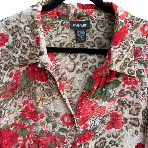 Avenue Womens Floral & Animal Print Sequin Lightweight Button-Up Blouse 26/28 - Picture 6 of 10
